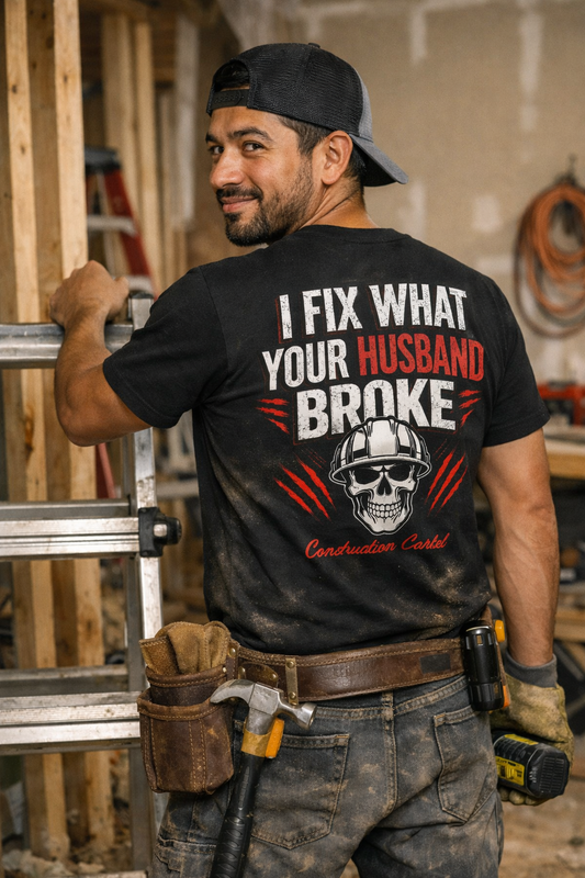 Worker wearing the I Fix What Your Husband Broke shirt